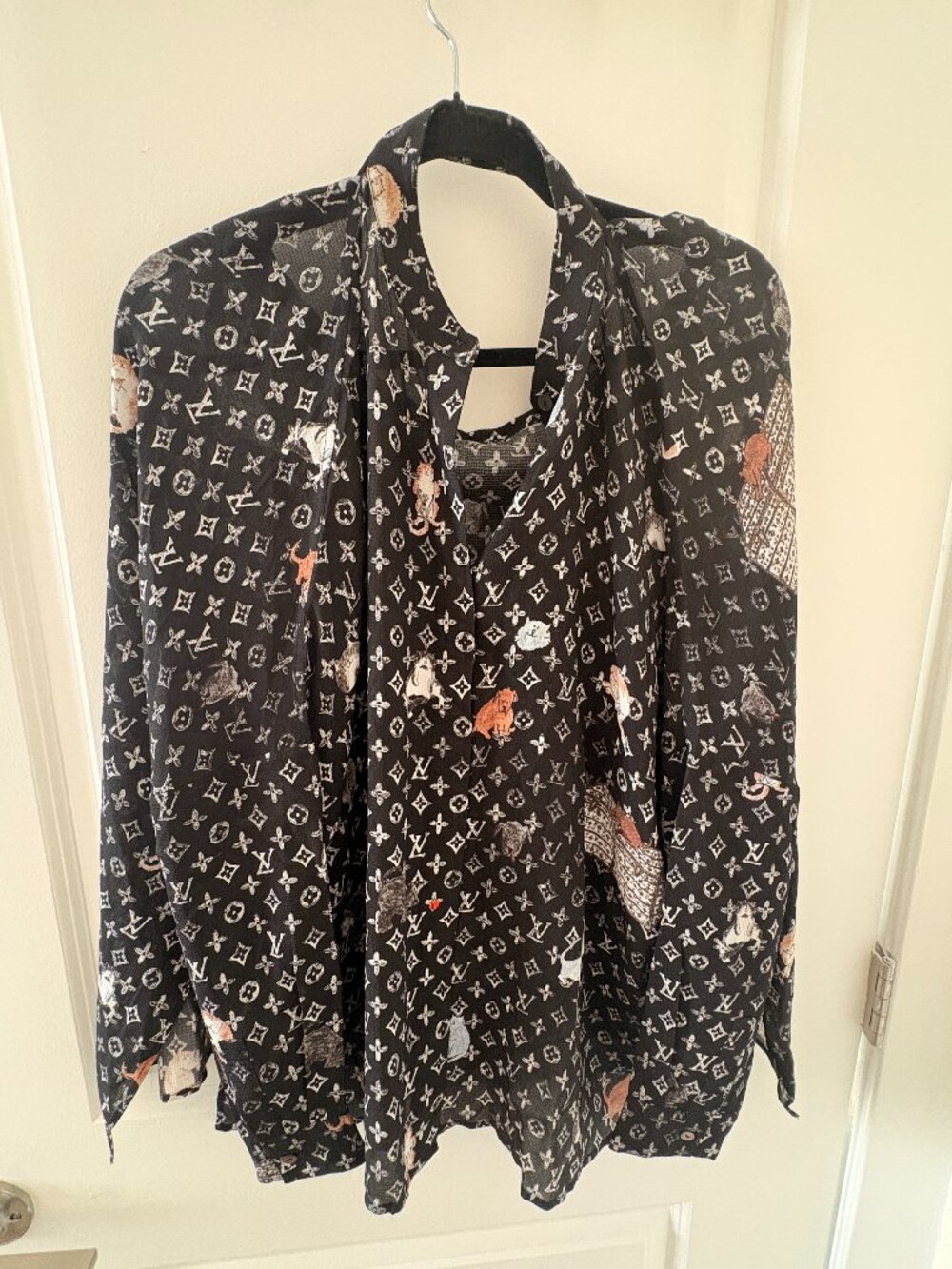Louis Vuitton x Grace Coddington Catogram Cruise 2019 Silk Shirt Blouse